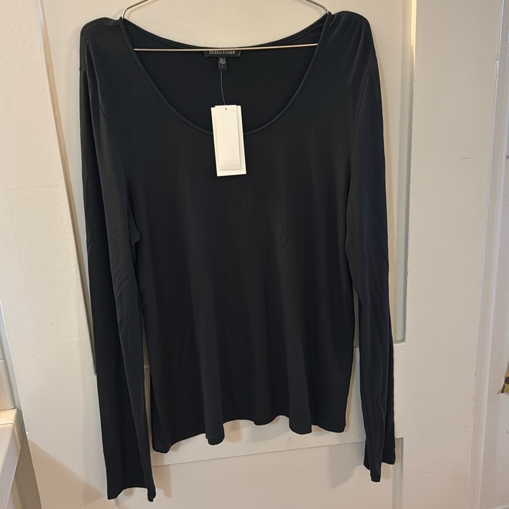 Eileen Fisher Long Sleeve Black Jersey Top sz Large